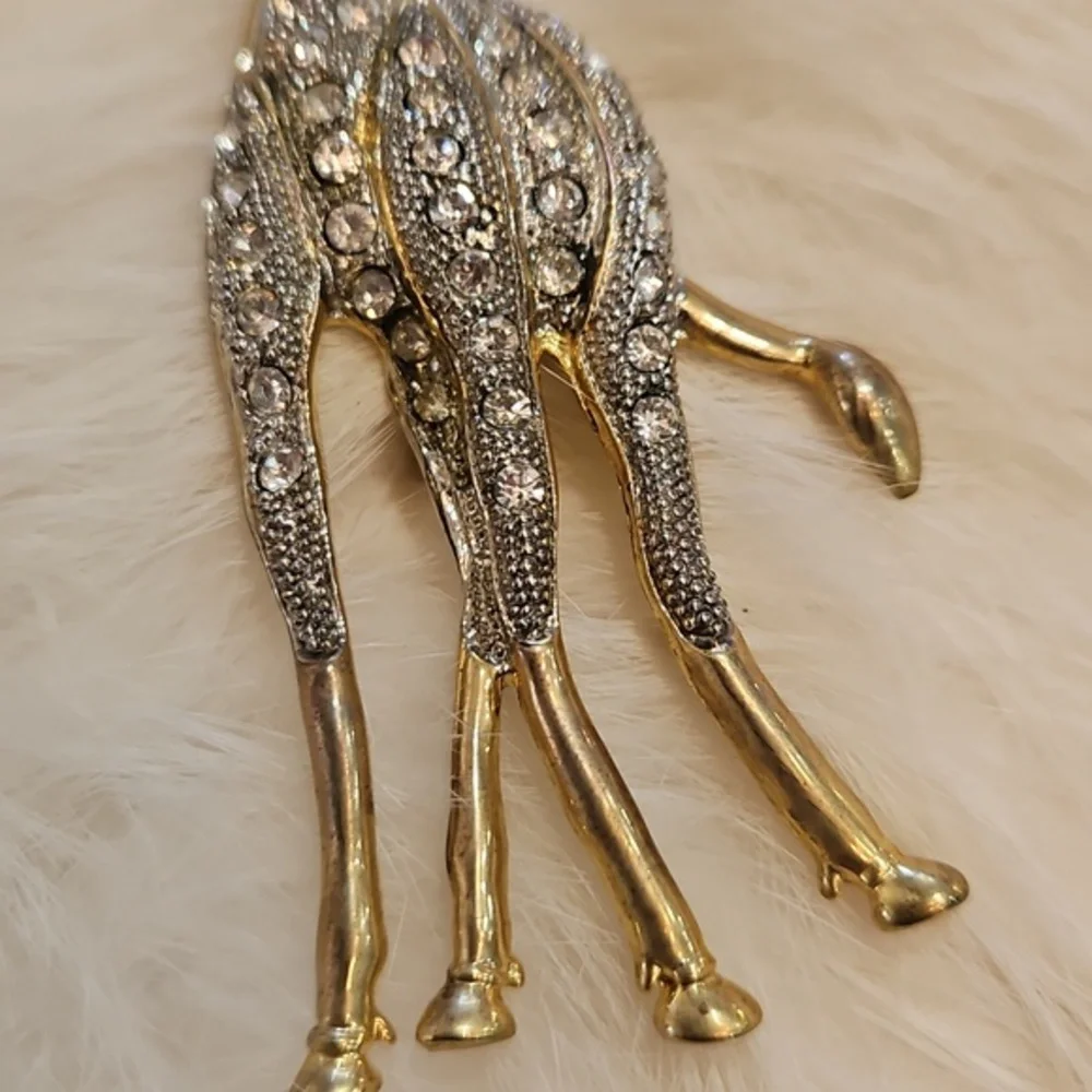 GIRAFFE Rhinestone Green Eye Bling‎ Vintage Brooch